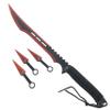 27" Tactical Machete with 3 Fixed Blade Set. Stainless Steel Blade. for Outdoor Camping Cutting Ropes - Branches, Collection, Gift (Red) view 1