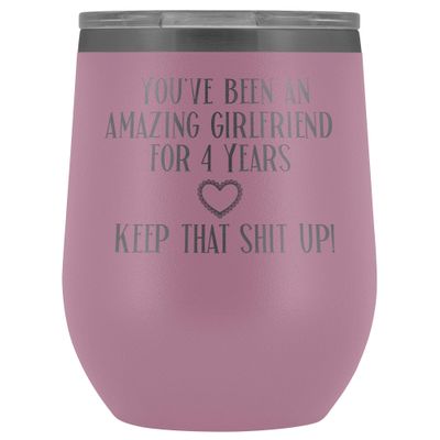 4th Anniversary Wine Tumbler for Girlfriend You've Been Awesome for 4 Years 12 oz. Stainless Steel Engraved Insulated Hot Cold Cup Light Purple