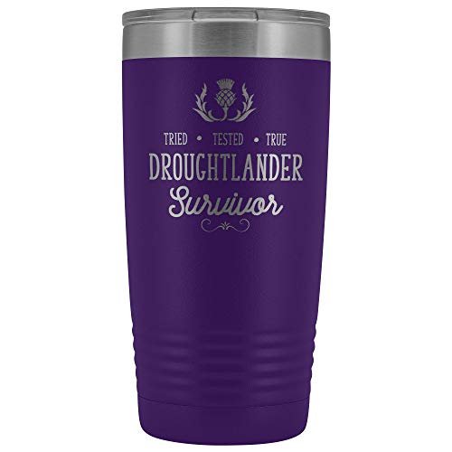 Outlander Tumbler Droughtlander Survivor 20 oz. Stainless Steel Engraved Insulated Hot Cold Cup Purple