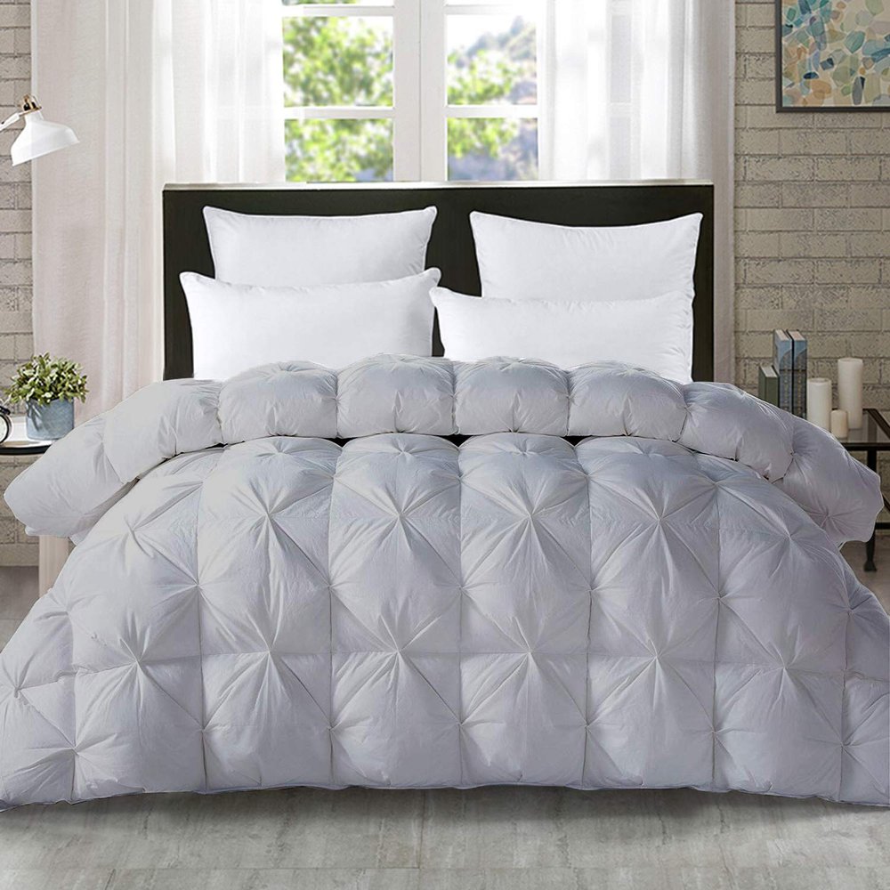 5-PCs Pinch Pleat Duvet Cover with Zipper Closure & Coner Ties Tufted Pattern Pintuck Duvet Set Silver-800-TC-100% Egyptian Cotton Quilt Set(Silver, Twin/Twin XL)