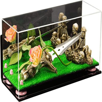 Better Display Cases Versatile Clear Acrylic Trucks, Trains and Rockets Display Case - Large Rectangle Box with Mirror Case, Pink Risers, Turf Base and Wall Mount 17" x 6" x 7" (A019/V46)