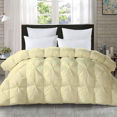 5-PCs Pinch Pleat Duvet Cover with Zipper Closure & Coner Ties Tufted Pattern Pintuck Duvet Set Ivory-800-TC-100% Egyptian Cotton Quilt Set(Ivory, Queen/Full)