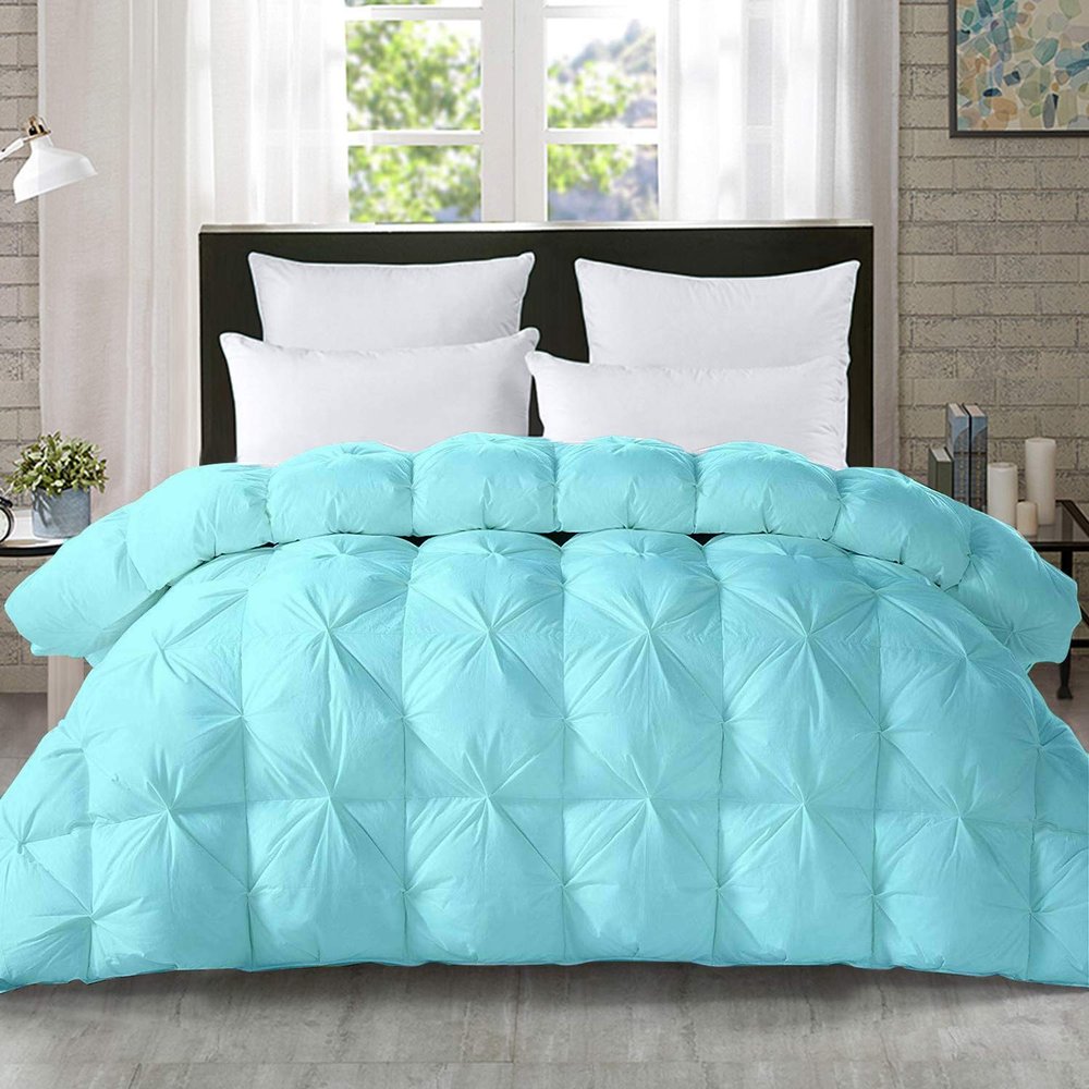 5-PCs Pinch Pleat Duvet Cover with Zipper Closure & Coner Ties Tufted Pattern Pintuck Duvet Set Aqua Blue-800-TC-100% Egyptian Cotton Quilt Set(Aqua Blue, Queen/Full)