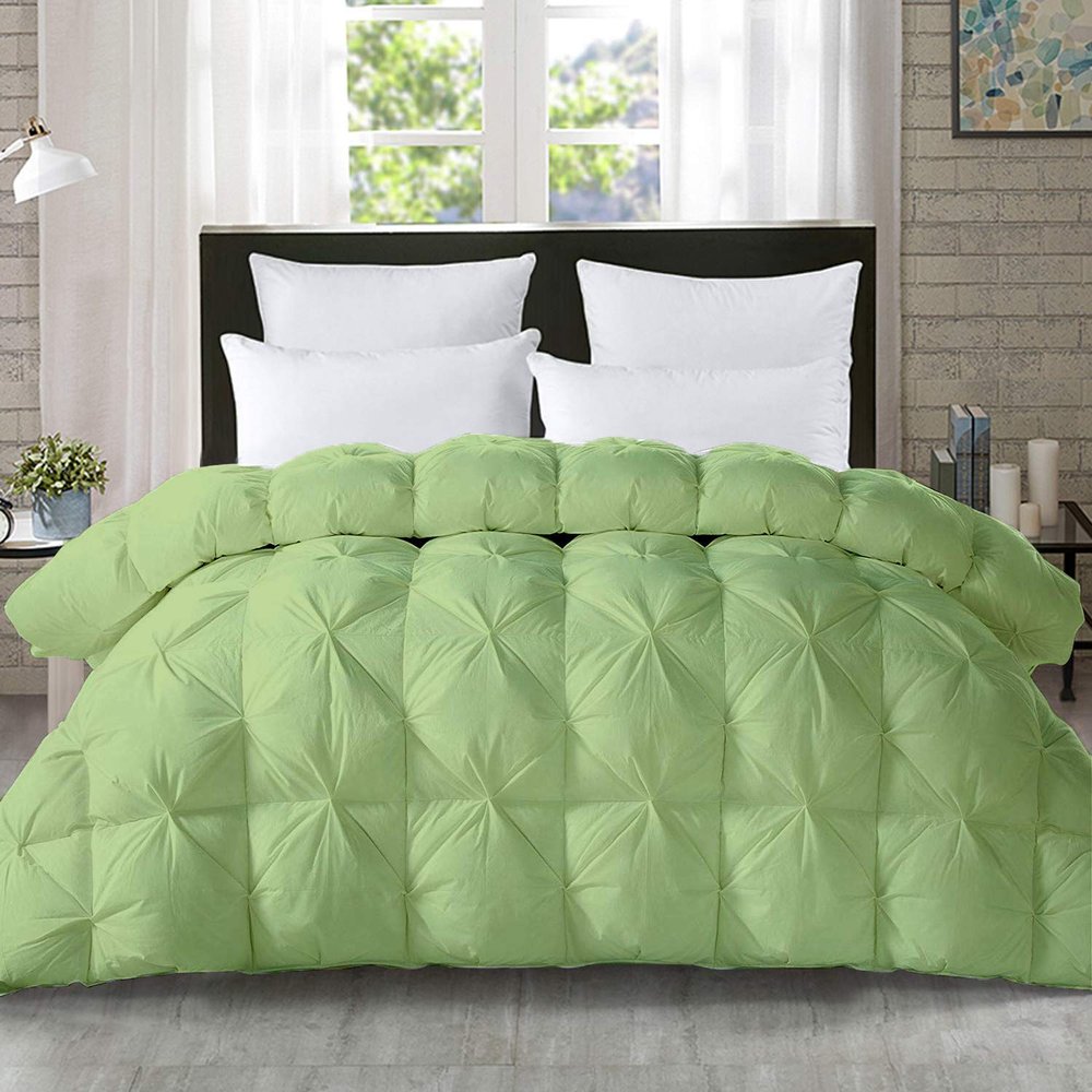 5-PCs Pinch Pleat Duvet Cover with Zipper Closure & Coner Ties Tufted Pattern Pintuck Duvet Set Sage-800-TC-100% Egyptian Cotton Quilt Set(Sage, Queen/Full)