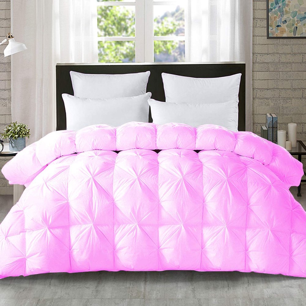 5-PCs Pinch Pleat Duvet Cover with Zipper Closure & Coner Ties Tufted Pattern Pintuck Duvet Set Pink-800-TC-100% Egyptian Cotton Quilt Set(Pink, Twin/Twin XL)