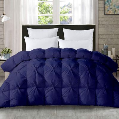 1-PCs Pinch Pleat Duvet Cover with Zipper Closure & Coner Ties Tufted Pattern Pintuck Duvet Set Navy Blue-800-TC-100% Egyptian Cotton Quilt Set(Navy Blue, Queen/Full)
