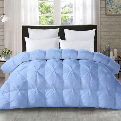 5-PCs Pinch Pleat Duvet Cover with Zipper Closure & Coner Ties Tufted Pattern Pintuck Duvet Set Light Blue-800-TC-100% Egyptian Cotton Quilt Set(Light Blue, Queen/Full)