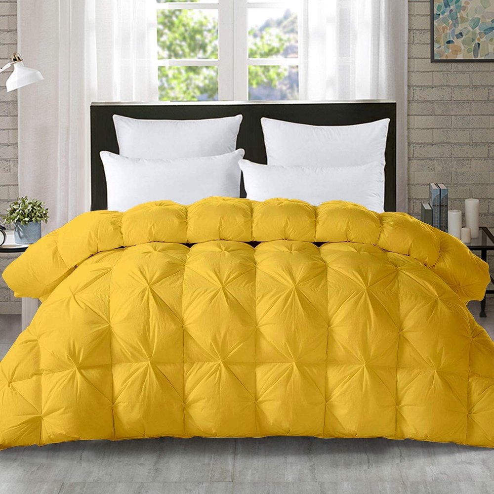 1-PCs Pinch Pleat Duvet Cover with Zipper Closure & Coner Ties Tufted Pattern Pintuck Duvet Set Gold-800-TC-100% Egyptian Cotton Quilt Set(Gold, Twin/Twin XL)