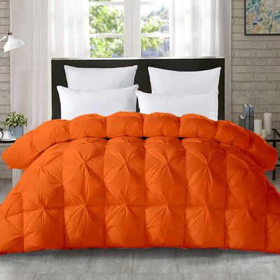 5-PCs Pinch Pleat Duvet Cover with Zipper Closure & Coner Ties Tufted Pattern Pintuck Duvet Set Orange-800-TC-100% Egyptian Cotton Quilt Set(Orange, Twin/Twin XL)