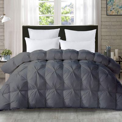 1-PCs Pinch Pleat Duvet Cover with Zipper Closure & Coner Ties Tufted Pattern Pintuck Duvet Set Grey-800-TC-100% Egyptian Cotton Quilt Set(Grey, Queen/Full)
