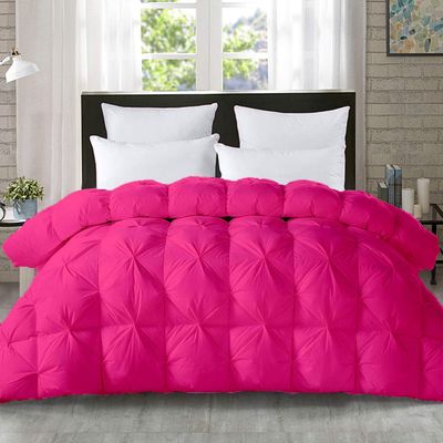 5-PCs Pinch Pleat Duvet Cover with Zipper Closure & Coner Ties Tufted Pattern Pintuck Duvet Set Hot Pink-800-TC-100% Egyptian Cotton Quilt Set(Hot Pink, Queen/Full)