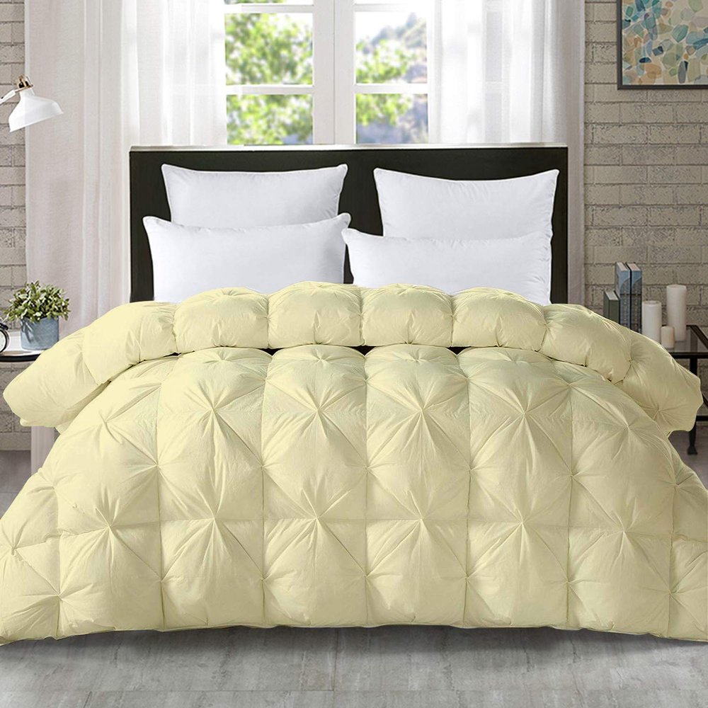 1-PCs Pinch Pleat Duvet Cover with Zipper Closure & Coner Ties Tufted Pattern Pintuck Duvet Set Ivory-800-TC-100% Egyptian Cotton Quilt Set(Ivory, Twin/Twin XL)