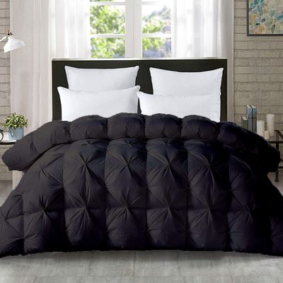 5-PCs Pinch Pleat Duvet Cover with Zipper Closure & Coner Ties Tufted Pattern Pintuck Duvet Set Black-800-TC-100% Egyptian Cotton Quilt Set(Black, Queen/Full)