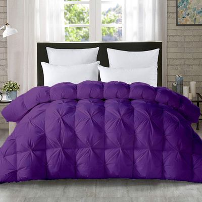 5-PCs Pinch Pleat Duvet Cover with Zipper Closure & Coner Ties Tufted Pattern Pintuck Duvet Set Purple-800-TC-100% Egyptian Cotton Quilt Set(Purple, Cal-King/King)