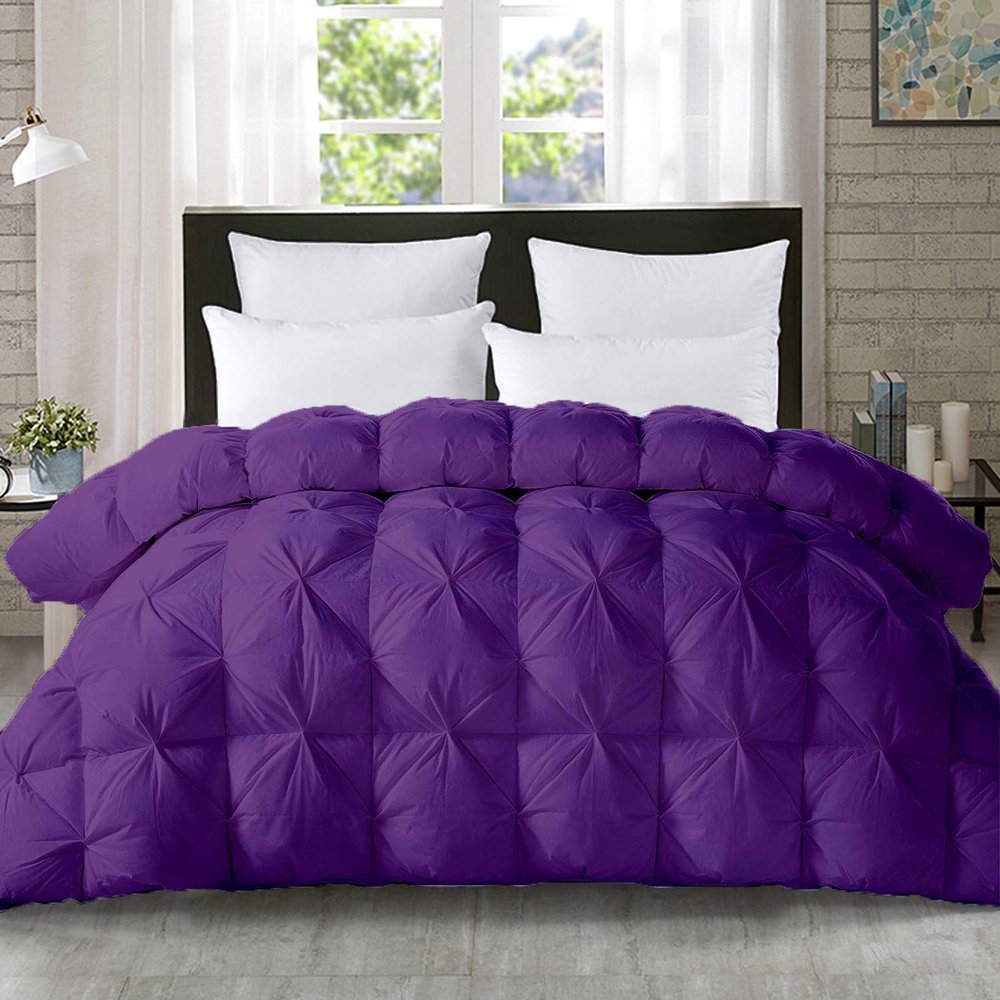 5-PCs Pinch Pleat Duvet Cover with Zipper Closure & Coner Ties Tufted Pattern Pintuck Duvet Set Purple-800-TC-100% Egyptian Cotton Quilt Set(Purple, Cal-King/King)