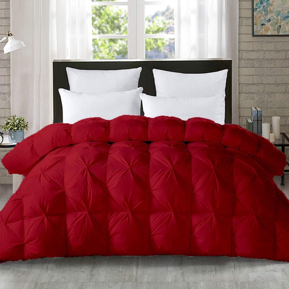 1-PCs Pinch Pleat Duvet Cover with Zipper Closure & Coner Ties Tufted Pattern Pintuck Duvet Set Burgundy-800-TC-100% Egyptian Cotton Quilt Set(Burgundy, Twin/Twin XL)