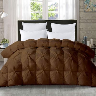 1-PCs Pinch Pleat Duvet Cover with Zipper Closure & Coner Ties Tufted Pattern Pintuck Duvet Set Brown-800-TC-100% Egyptian Cotton Quilt Set(Brown, Queen/Full)