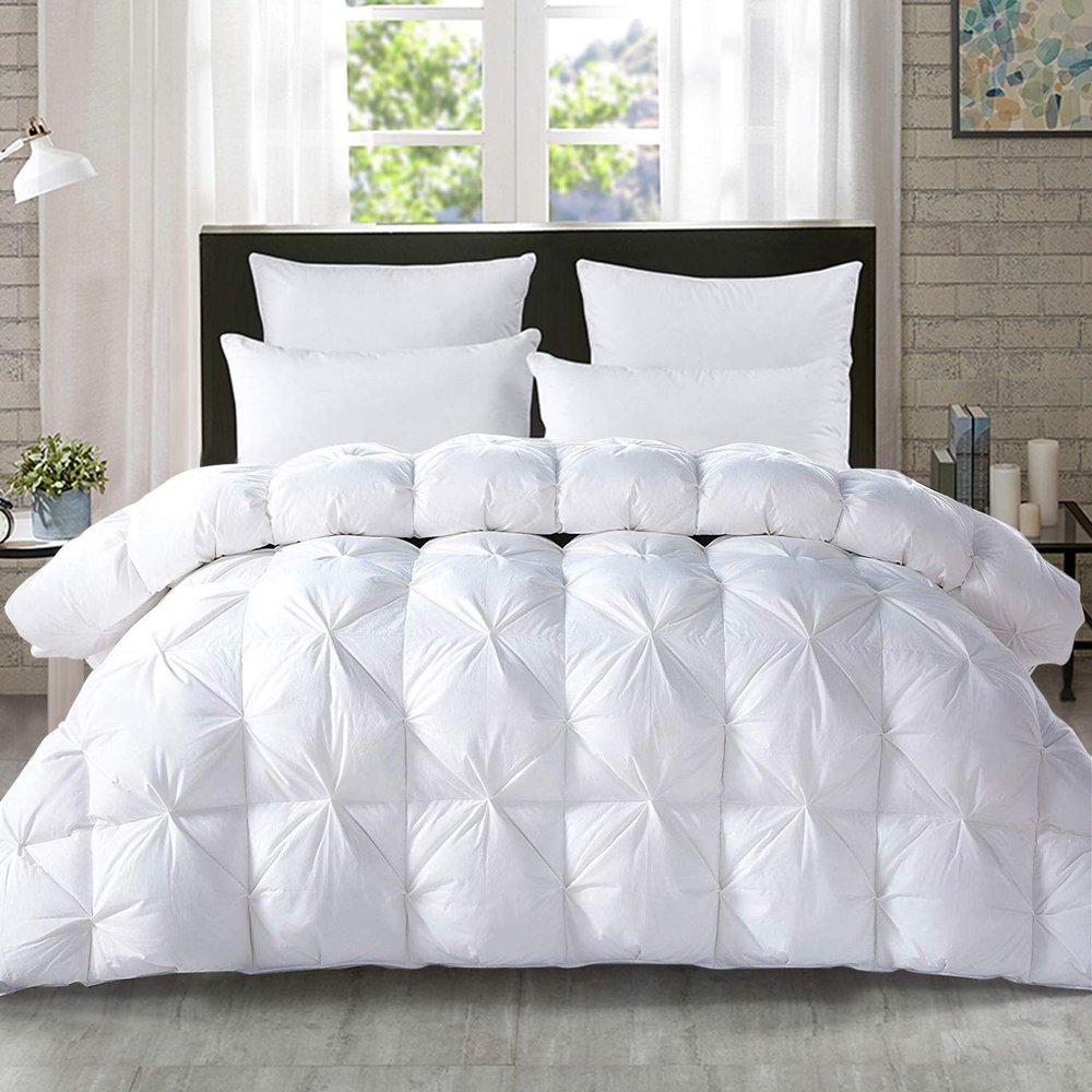 5-PCs Pinch Pleat Duvet Cover with Zipper Closure & Coner Ties Tufted Pattern Pintuck Duvet Set White-800-TC-100% Egyptian Cotton Quilt Set(White, Twin/Twin XL)