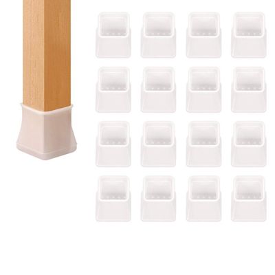 Qiwang 16 Legs Protective Floor mats, Silicone Leg Cap Protective Cover, Cover Furniture Legs to Prevent Scratches and Noise Without Leaving Traces (White Square 1.25 inch)