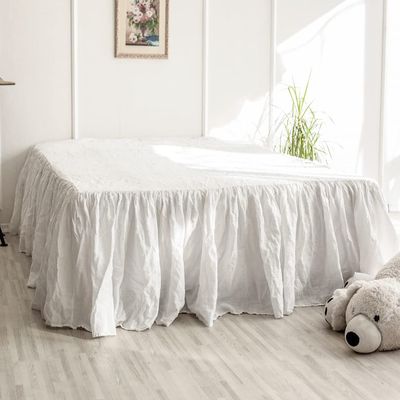 Simple&Opulence Belgian Linen Bed Skirt with Classic 16 inch Tailored Drop Dust Ruffle, Easy Fit Breathable Premium Natural Flax- Pleated White,King