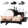 Aluminum Dish Drying Rack, ROTTOGOON Rustproof Dish Rack and Drainboard Set with Drainage, Utensil Holder, Cup Holder, Compact Dish Drainer for Kitchen Counter Cabinet, 16.5"L x 11.8"W, Black & Copper view 1