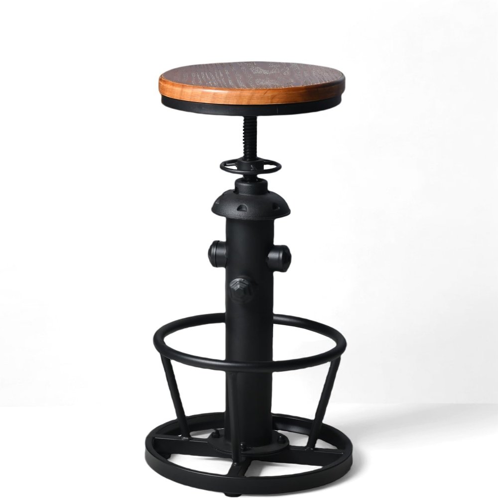 BOKKOLIK Industrial Bar Stools Kitchen Island Dining Chairs Swivel Wooden Seat Bar Counter Height Adjustable 25-31inch