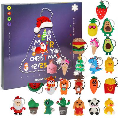 Ogrmar Christmas Advent Calendar for Kids Holiday Countdown Calendar with 24 Pcs Micro Lovely Silicone Doll Key Ring Christmas Holiday Gift for Children