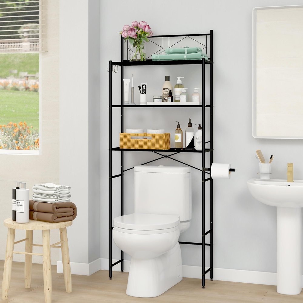 MallBoo Over The Toilet Storage Rack,Metal 3-Tier Over Toilet Organizer Shelf,Freestanding Above Toilet Shelf for Bathroom, Laundry(Black)