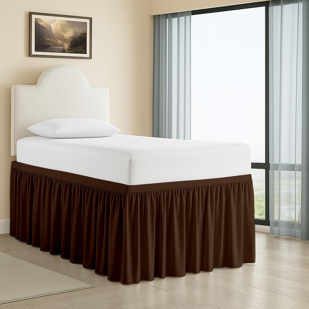 Cottington Lane Extended Ruffled College Dorm Bed Skirt Twin XL 42 Inch Drop, Premium Quality 1800 Brushed Microfiber Extra Long Dust Ruffle, Chocolate