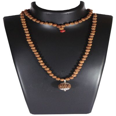 SHIVARATNA 7 Mukhi Rudraksha (Nepal) + 109 Beads of 5 Mukhi Rudraksha mala (Silver Cap & Lab Certified)