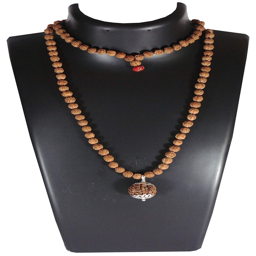 SHIVARATNA 7 Mukhi Rudraksha (Nepal) + 109 Beads of 5 Mukhi Rudraksha mala (Silver Cap & Lab Certified)