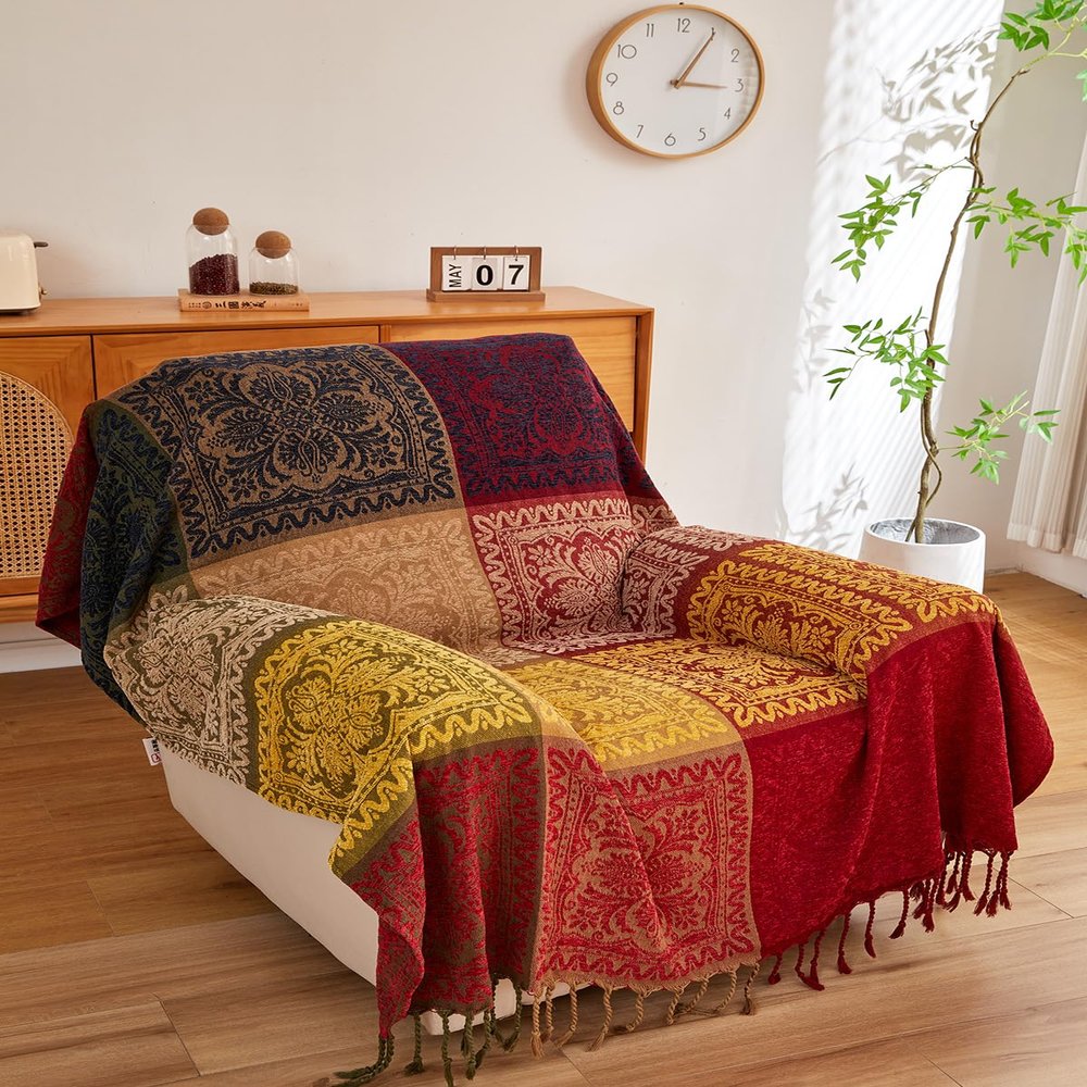AIVIA Boho Couch Sofa Slipcover Throw Blanket, 2024 Ideal Gifts for Christmas Bohemian Gift for Mom Dad Women Grandma Wife Daughter Sister (87" x 103")