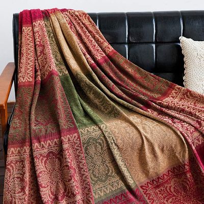 AIVIA Boho Sofa Couch Throw Blanket Slipcover, Bed Recliner Chair Throws Sofa Cover Colorful Chenille Woven Bohemian Decor - Large Oversized 87" x 103" Green Wine Red