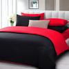 Bedding Empire 7pc Solid Reversible Bedding Set (3pc Duvet Cover Set + 4pc Sheet Set) 100% Egyptian Cotton 500 Thread Count Twin Size, Solid Black/Red Color view 2