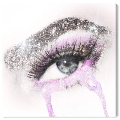 The Oliver Gal Artist Co. Fashion and Glam Wall Art Canvas Prints 'Eyes and Rhinestones Neon Pink' Mascara Home Dcor, 30" x 30", Gray, White