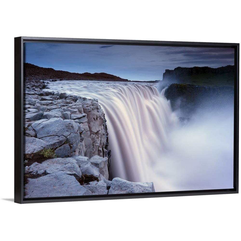 Dettifoss, Jokulsargljufur National Black Float Frame Canvas Art, Waterfall Artwork