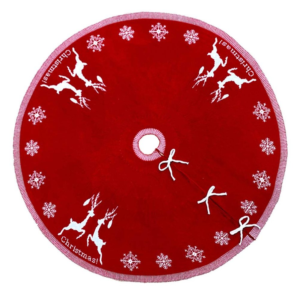 Clispeed Knitting Acrylic Carpet Christmas Tree Skirt Xmas Tree Bottom Cover Home Decoration (Red, 95cm)