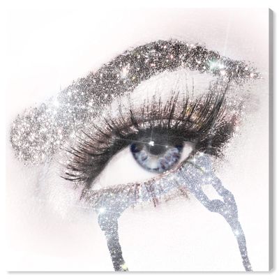 The Oliver Gal Artist Co. Fashion and Glam Wall Art Canvas Prints 'Eyes and Rhinestones Blue Silver' Mascara Home Dcor, 24 in x 24 in, Gray, White