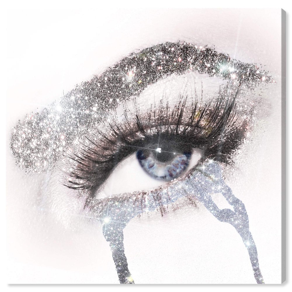 The Oliver Gal Artist Co. Fashion and Glam Wall Art Canvas Prints 'Eyes and Rhinestones Blue Silver' Mascara Home Dcor, 24 in x 24 in, Gray, White