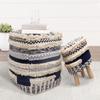 Pasargad Home Grandcanyon Premium Cotton & 3 Wood Legs Pouf, Cotton Pouf, Hand Woven Top - Sitting, Foot Stool - Round Poufs for Living Room - Luxury Room Decor, 13" x 13" x 17"H, Navy/Beige view 2