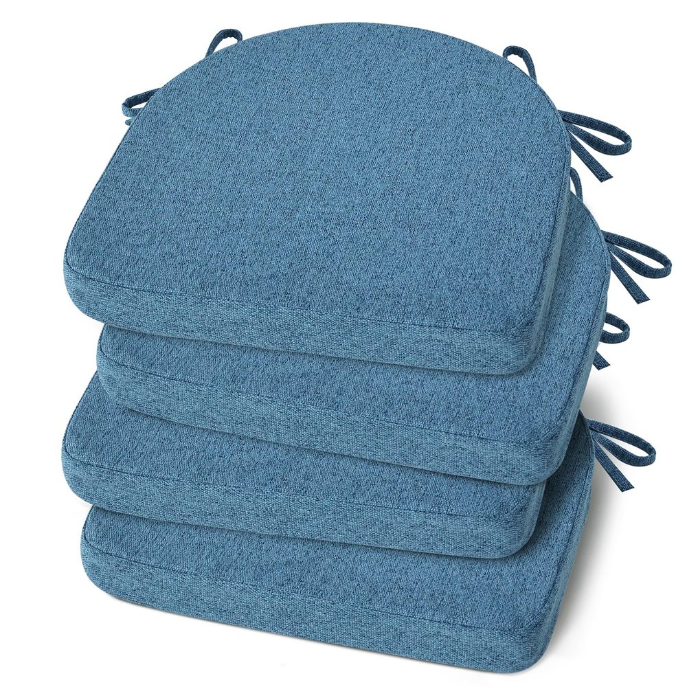 Shinnwa Kitchen Chair Cushions Set of 4, Non-Slip Dining Chair Cushions with Ties and Machine Washable Cover, 4 Pack, 17 x 16.5 x 2in, Blue