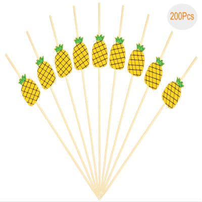 200 Pcs Pineapple Cocktail Picks 4.7 Inch Fruit Sticks Bamboo Toothpicks for Hawaii Luau Theme Party Supplies (Pineapple)