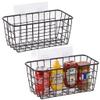 2 Set Adhesive Hanging Wall Basket Inside Cabinet Door Organizer,Wall Storage Basket-No Drilling Adhesive wall Basket for Cupboard Door,Space-Saving Small Hanging Baskets for Wall Mount Storage,Black view 1