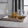 MY SWANKY HOME Contemporary Ribbed Silver Frame Tray Decorative Serving Modern Mirrored view 2
