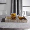 MY SWANKY HOME Contemporary Ribbed Silver Frame Tray Decorative Serving Modern Mirrored view 3
