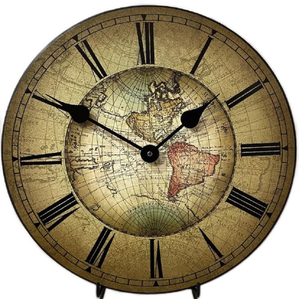 1596 World Map Wall Clock | Ultra Quiet Quartz Mechanism | Hand Made in USA Beautiful Crisp Lasting Color | Comes in 8 Sizes | 15 Inch