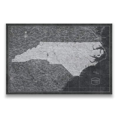 Conquest Maps Push Pin North Carolina Map Board - With Push Pins to Mark North Carolina Travels - Handmade in Ohio, USA - Design: Modern Slate
