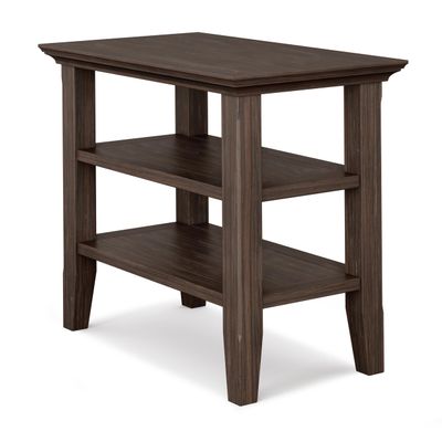 SIMPLIHOME Acadian Narrow Side Table - 14 inch Wide Solid Wood Rectangular End Table with 2 Open Shelves in Farmhouse Brown, Transitional Lamp Stand or Nightstand for Living Room or Bedroom