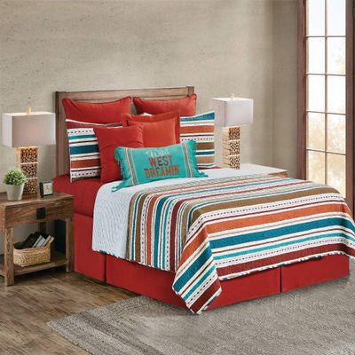 C&F Home Ezekiel Ridge 3 Piece Red Blue and Tan Southwest Stripes King Quilt Set Quilt and Sham Bedding Set King Blue