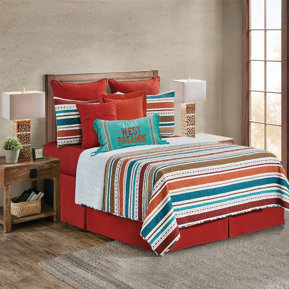 C&F Home Ezekiel Ridge 3 Piece Red Blue and Tan Southwest Stripes King Quilt Set Quilt and Sham Bedding Set King Blue